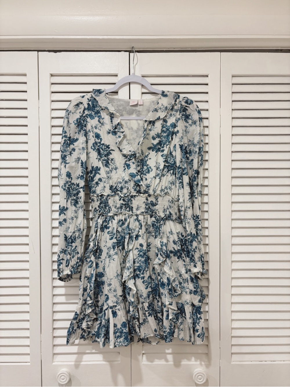 LoveShackFancy Mini Dress with navy blue Floral Print - Picture 1 of 6